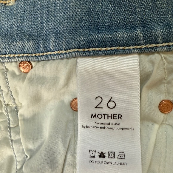 MOTHER The Sacred Mini Fray Denim Skirt Size 26 Light Wash Distressed - Picture 4 of 10